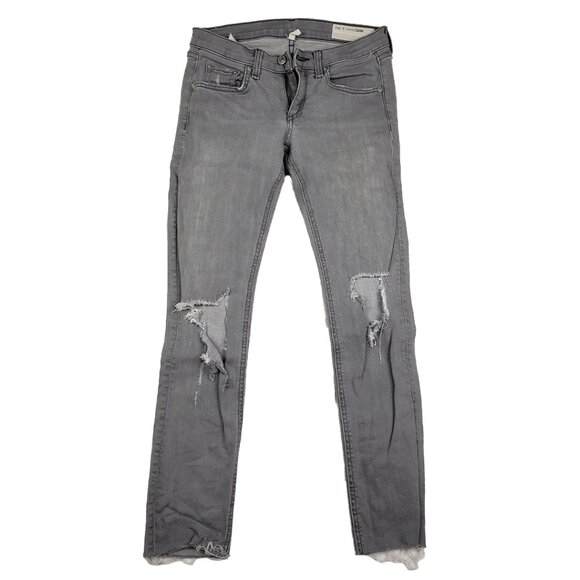 rag & bone Grey Skinny Jeans Size 27 Raw Hem Distressed Low Rise Grunge Denim - Picture 2 of 16